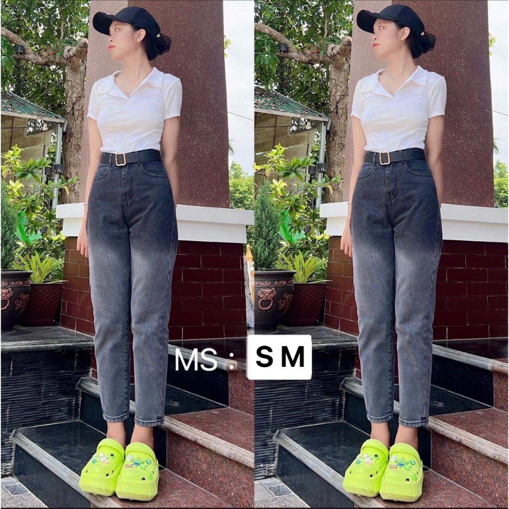 Quần Baggy Nữ Cạp kiểu Chất Jean Dày Dặn 2 Nút Siêu Đẹp
