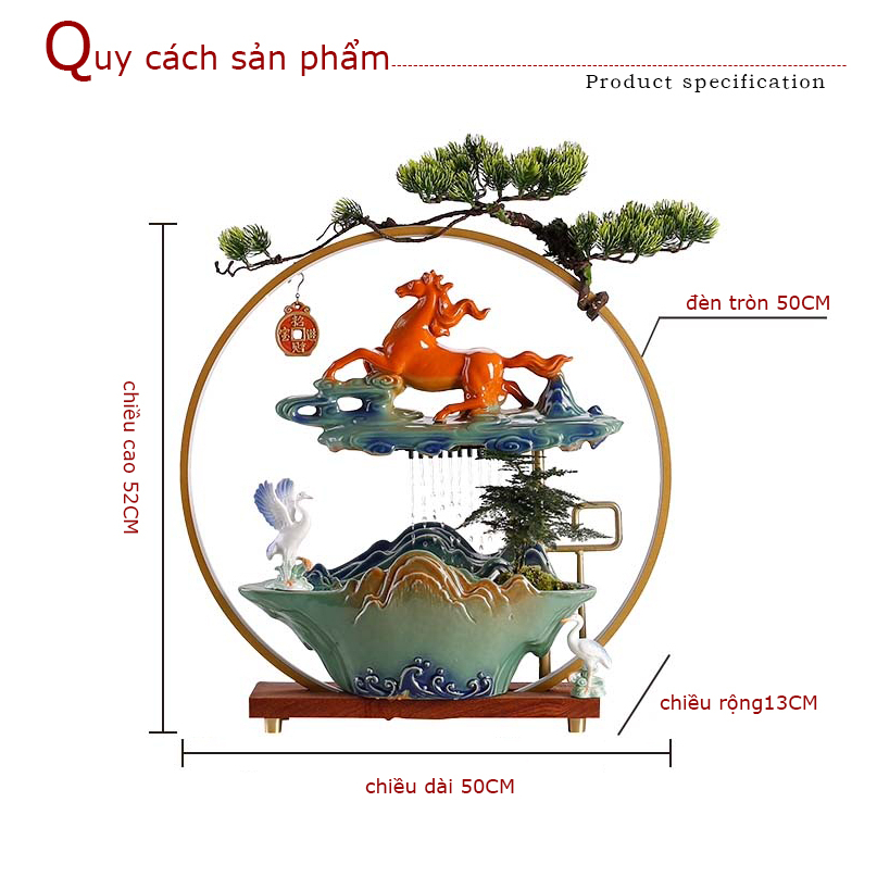 Thác nước - thác khói trầm hương phong thủy cao cấp ngựa vàng - Mã đáo thành công- full phụ kiện