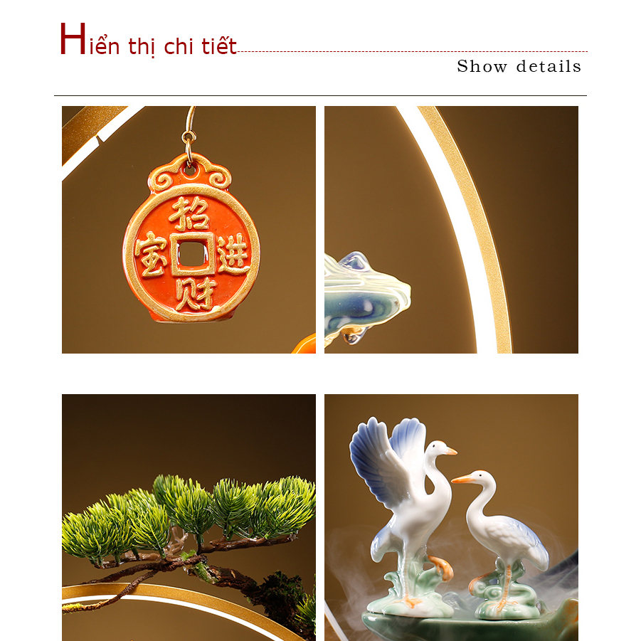 Thác nước - thác khói trầm hương phong thủy cao cấp ngựa vàng - Mã đáo thành công- full phụ kiện