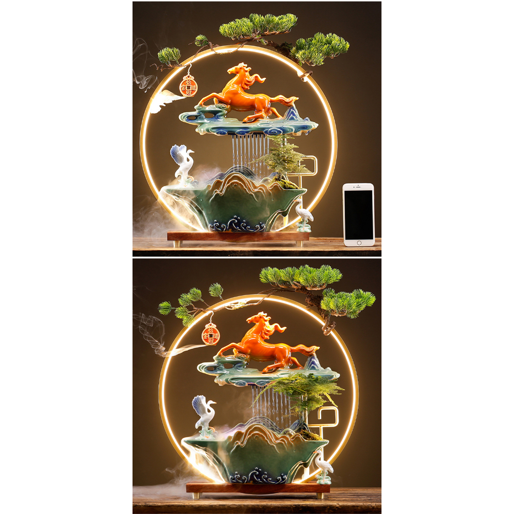 Thác nước - thác khói trầm hương phong thủy cao cấp ngựa vàng - Mã đáo thành công- full phụ kiện