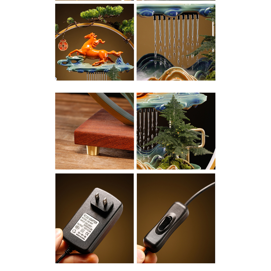 Thác nước - thác khói trầm hương phong thủy cao cấp ngựa vàng - Mã đáo thành công- full phụ kiện