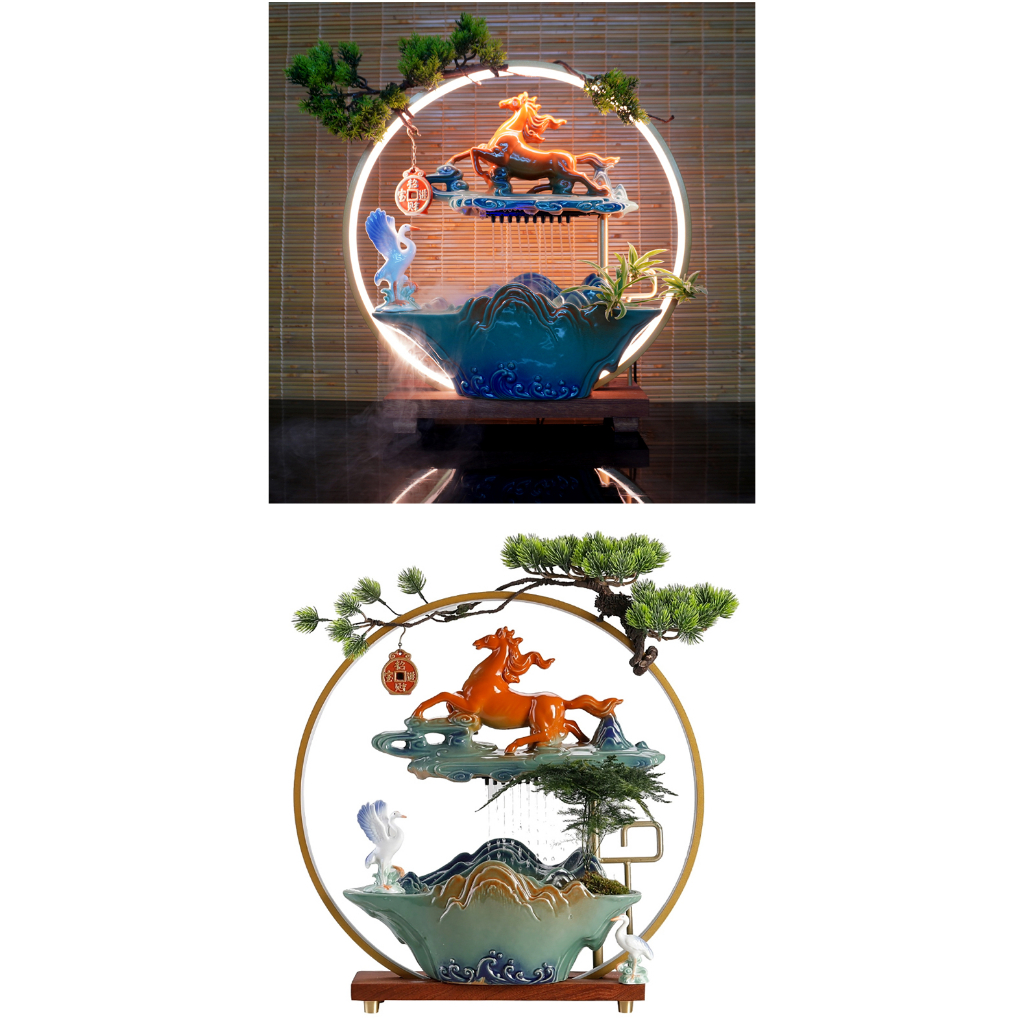 Thác nước - thác khói trầm hương phong thủy cao cấp ngựa vàng - Mã đáo thành công- full phụ kiện