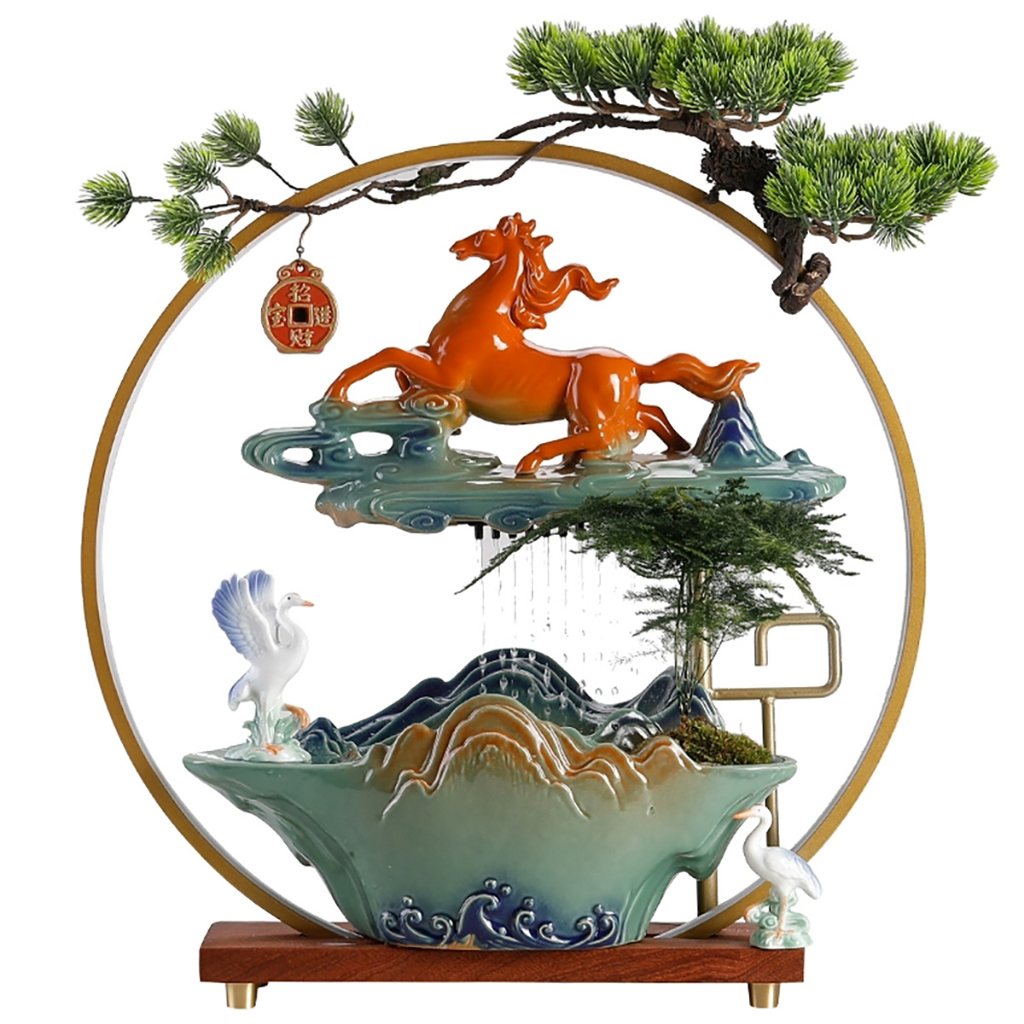 Thác nước - thác khói trầm hương phong thủy cao cấp ngựa vàng - Mã đáo thành công- full phụ kiện