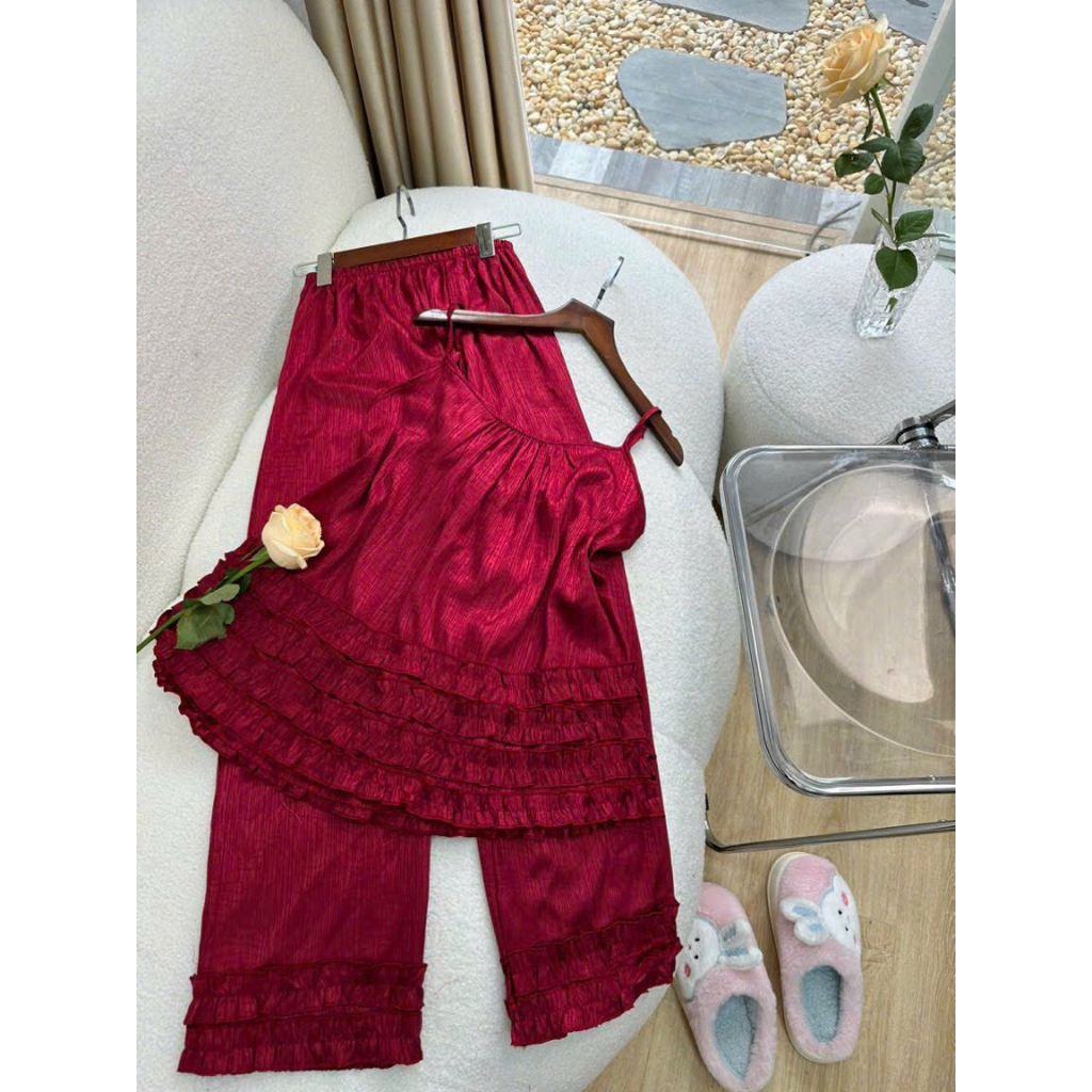 Set áo 2 dây quần dài sexy, set đồ ngủ 2 dây lụa mặc siêu mát lạnh cho mấy tình yêu
