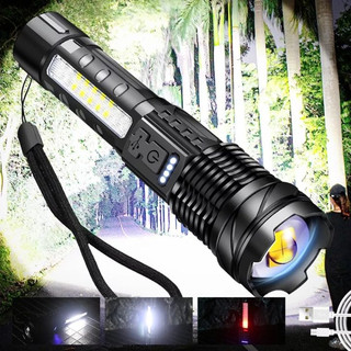 Đèn pin cầm tay siêu sáng A76 chiếu xa 300m có Zoom chống nước IPX4, pin trâu chip COB Led tâm tròn 7 chế độ sáng [cosi