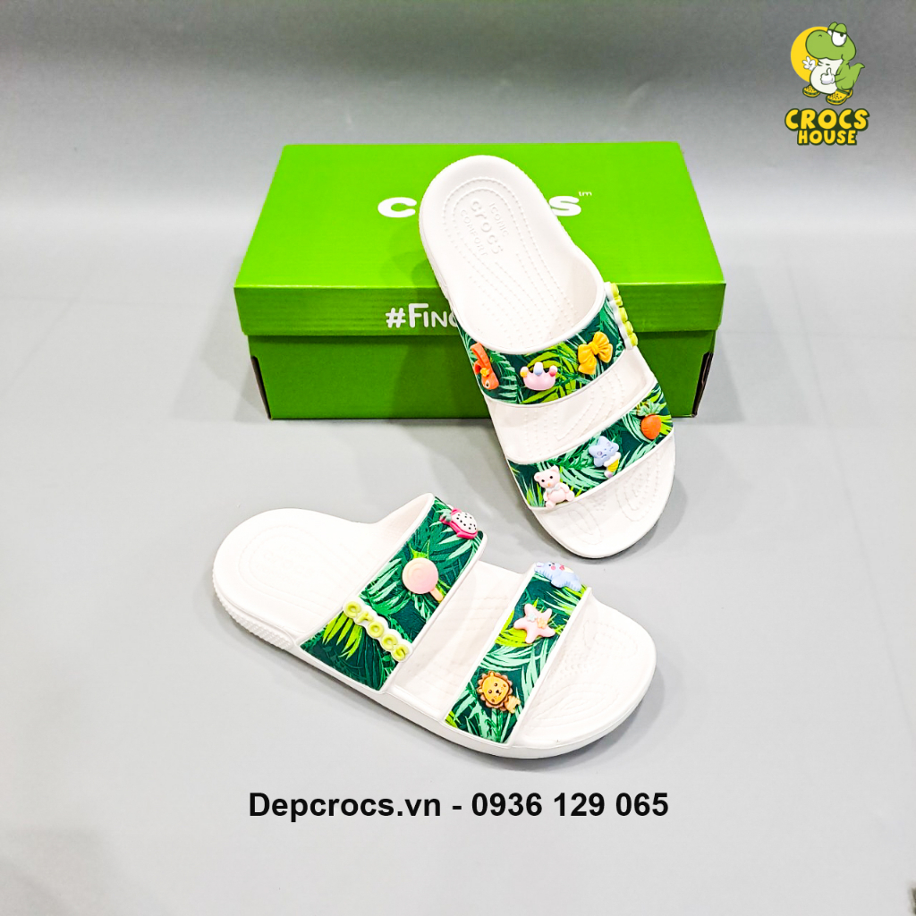 Dép cross hai quai ngang hoạ tiết classic tặng 2 sticker gắn dép, dép quai ngang cross nam nữ - Nhà Cá Sấu