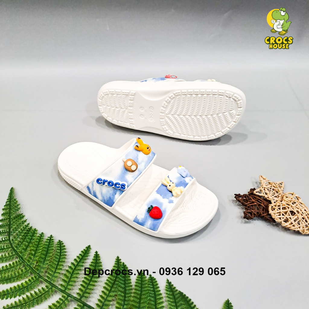 Dép cross hai quai ngang hoạ tiết classic tặng 2 sticker gắn dép, dép quai ngang cross nam nữ - Nhà Cá Sấu