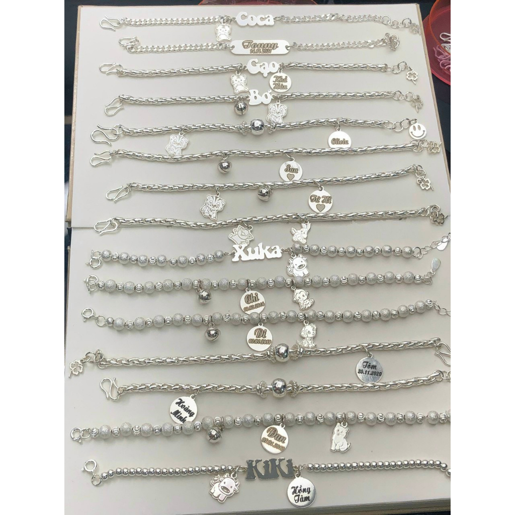 Lắc tay bạc cho bé TLEE, vòng tay thiết kế theo yêu cầu tên chữ kèm chibi đáng yêu TleeJewelry LT0127