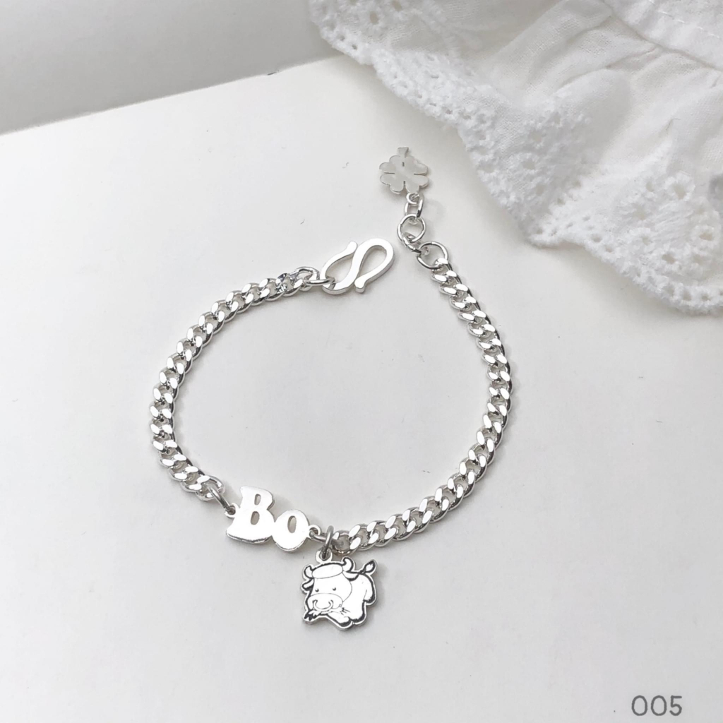 Lắc tay bạc cho bé TLEE, vòng tay thiết kế theo yêu cầu tên chữ kèm chibi đáng yêu TleeJewelry LT0127