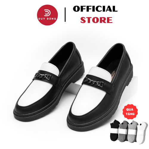 Giầy Penny Loafer Black White da Nguyên tấm,Giầy Sơn Tùng đế phíp siêu sang,xích kim loại mới nhất hiện nay