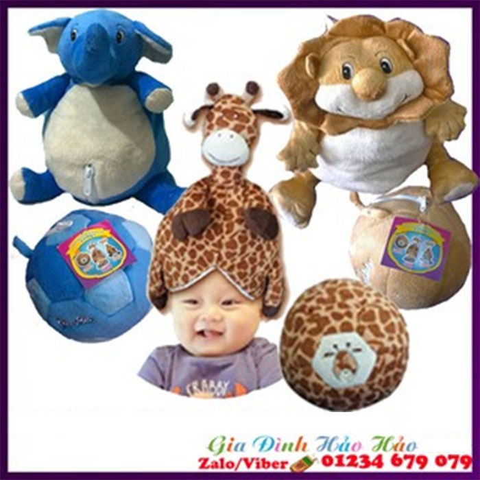 PLUSH BALL - THÚ BÔNG BOBBY 3IN1: VỪA LÀ QUẢ BÓNG, MŨ NGỘ NGHĨNH, THÚ BÔNG