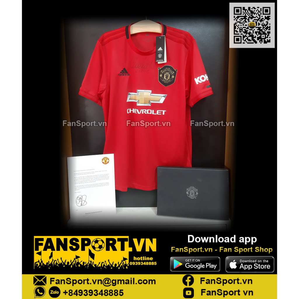 Hộp áo đấu chữ ký Vidic Manchester United 2019 2020 home shirt jersey chính hãng size L