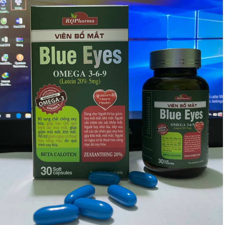 Viên Bổ Mắt Blue Eyes, Omega3-6-9 và Lutein 20% Bổ Sung Chất Chống Oxy Hóa, Giúp Sáng Mắt, Cải Thiện Thị Lực- Hộp 30viên