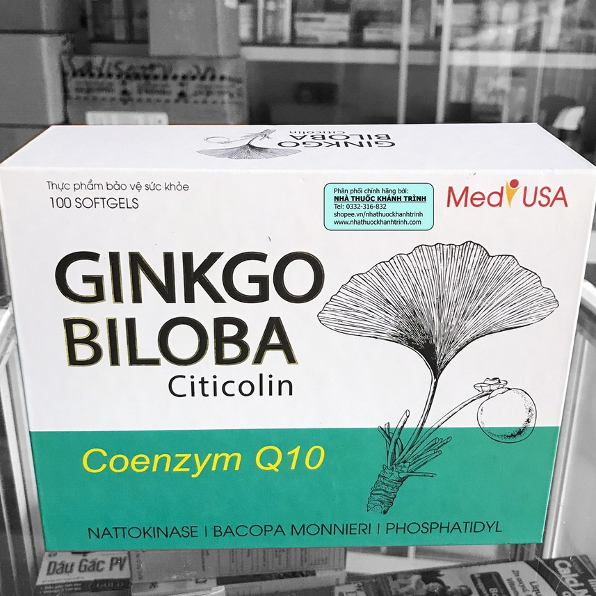 (hộp 100 viên) Viên uống bổ não GINKO BILOBA Citicolin Coenzym Q10 (MediUSA) - chính hãng