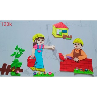 Góc xây dựng trang trí mầm non, chất liệu bằng vải nỉ