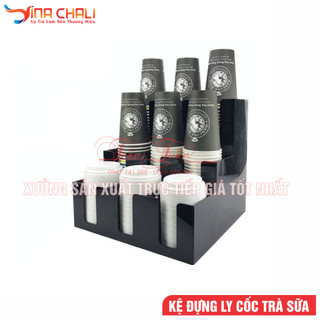 Kệ để ly trà sữa, takeaway, kệ đựng cốc giấy, ly nhựa - 9 ngăn, 3 tầng - mica đài loan cao cấp