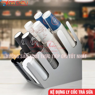 Kệ đựng ly trà sữa, cafe, takeaway nghiêng 8 ngăn đa năng - nhựa mica cao cấp