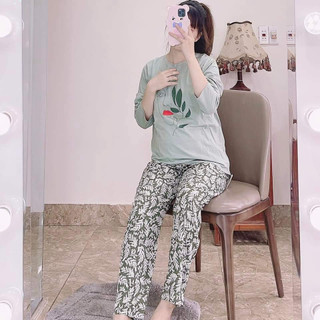 Bộ mặc nhà bầu và sau sinh chất cottong