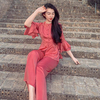 Đồ lam đi chùa vải lụa cao cấp tay loe dễ thương mã d13