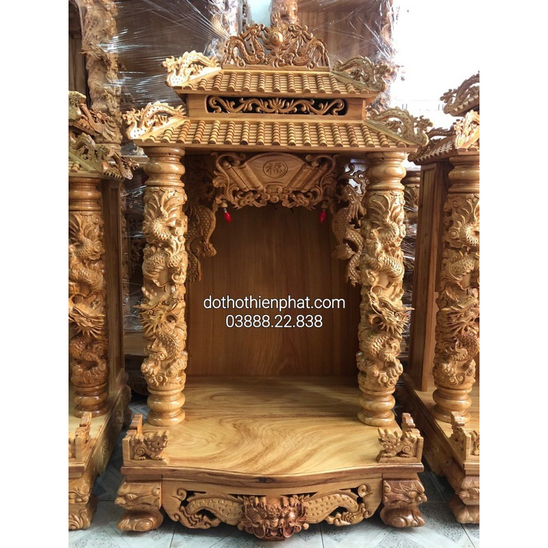 Bàn thờ thần tài ngang 68 mái chùa gỗ gõ đỏ VIP giá sỉ Lh 0388822838