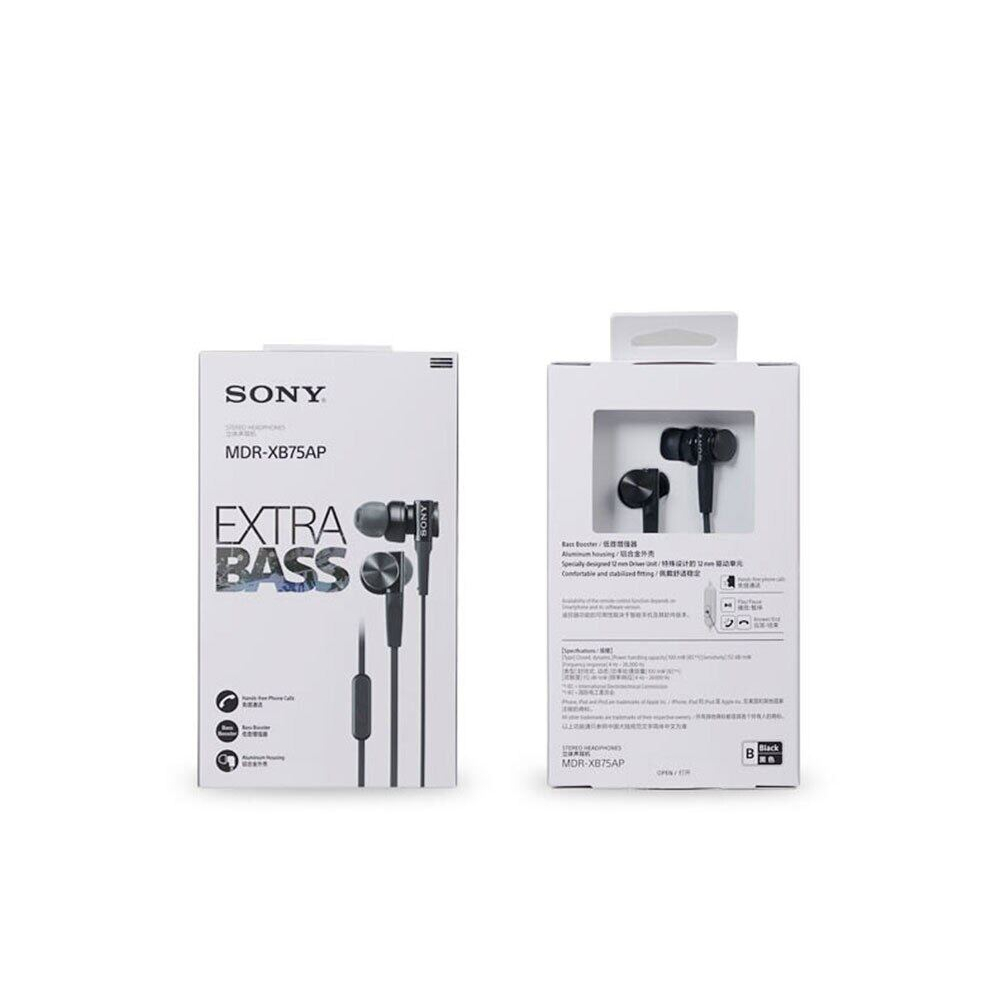 SONY MDR XB75AP với tai nghe bass 3.5mm được gắn với tai nghe âm thanh được gắn với micro