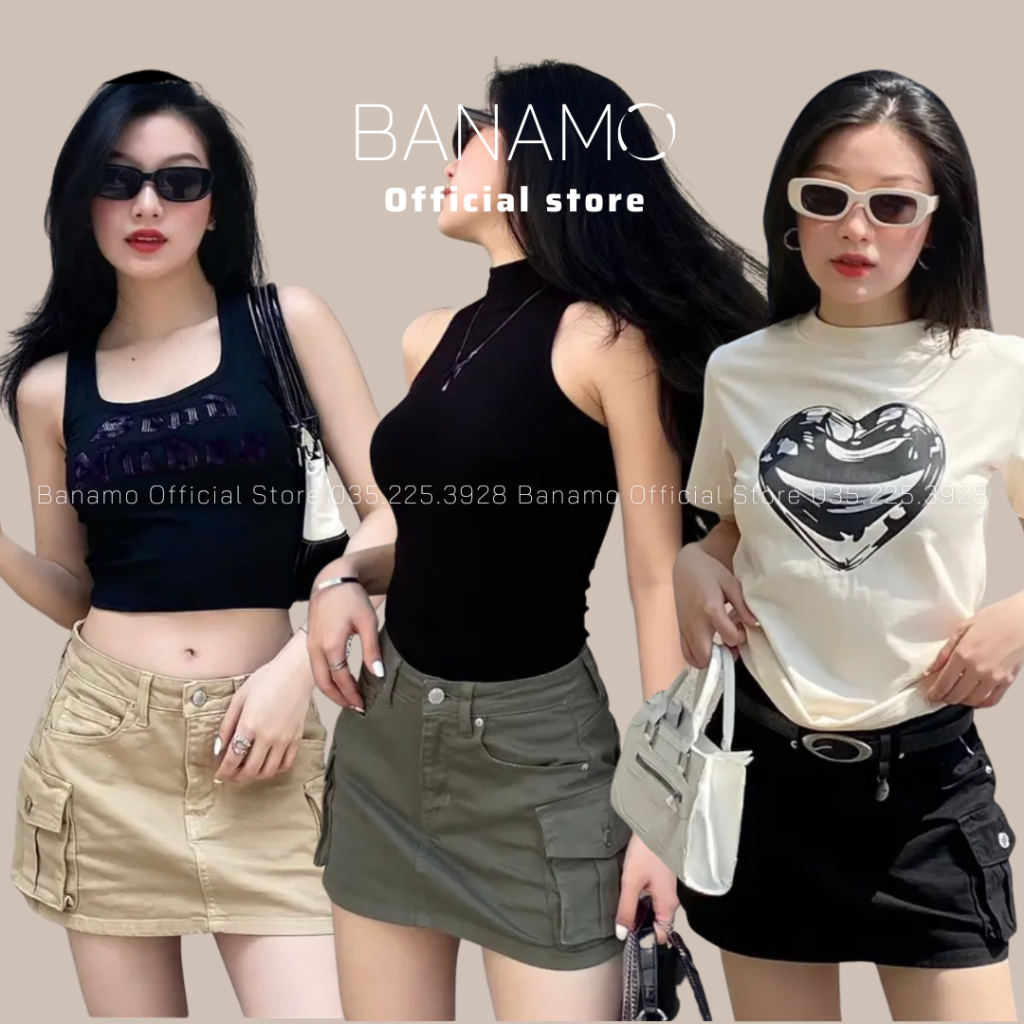 Chân váy nữ Banamo Fashion váy jean kaki ngắn túi hộp dáng A nhiều màu 5612
