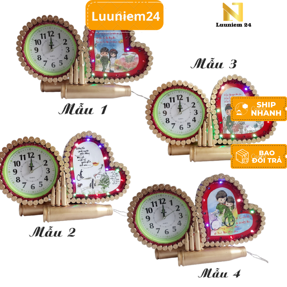 Trái tim mô hình bằng vỏ đạn kim loại,in hình người lính có đồng hồ, Quà Tặng Lưu Niệm 24