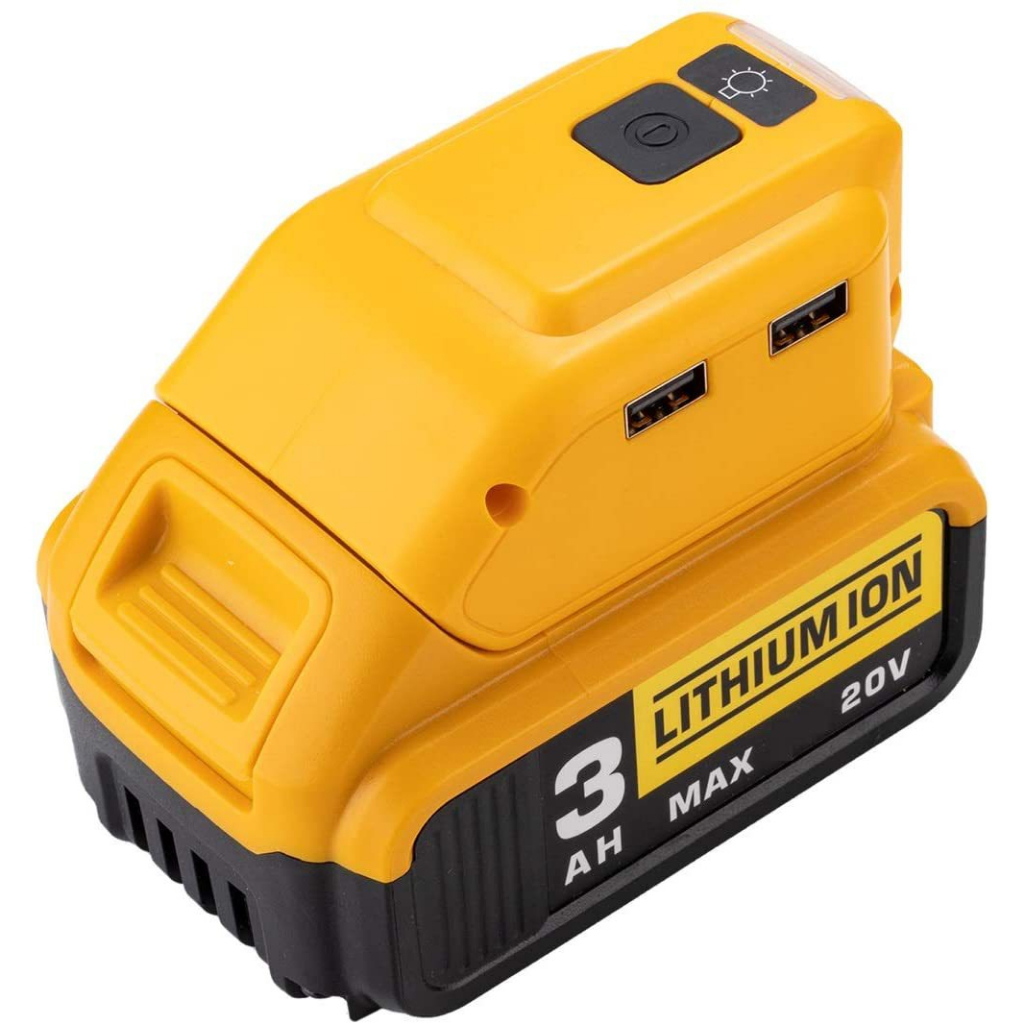 Đế chuyển pin Dewalt 18V cổng sạc điện thoại và DC 12V có đèn led - HTB