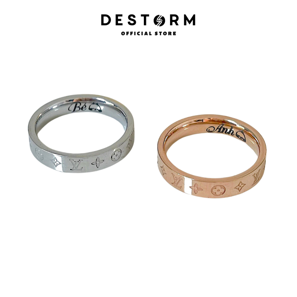 Nhẫn nam nữ LV khắc tên theo yêu cầu Nhẫn unisex hoạ tiết cặp đôi thép titan cao cấp không đen gỉ - DSA 10