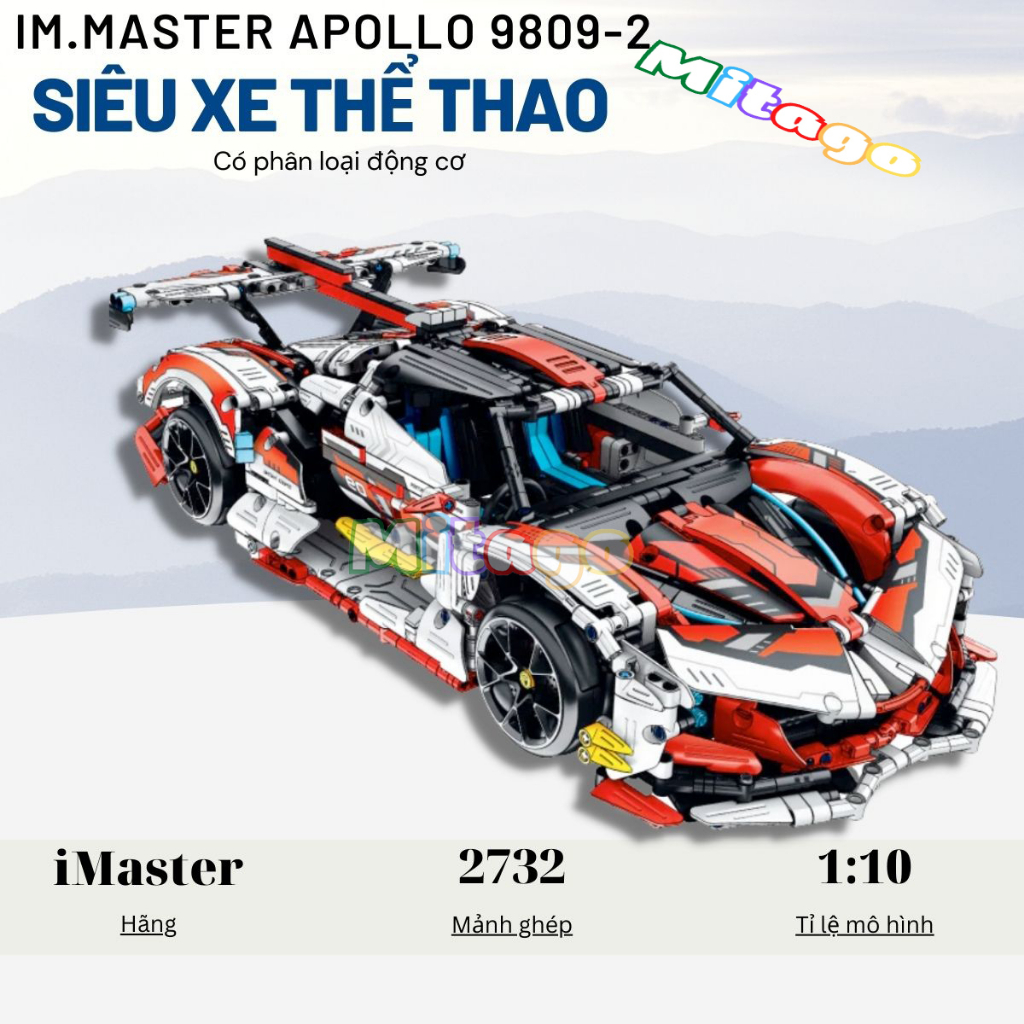 Mô hình lắp ráp có sẵn động cơ siêu xe Apolo IM Master 9802-2 technic tỉ lệ 1:10 2732 PCS