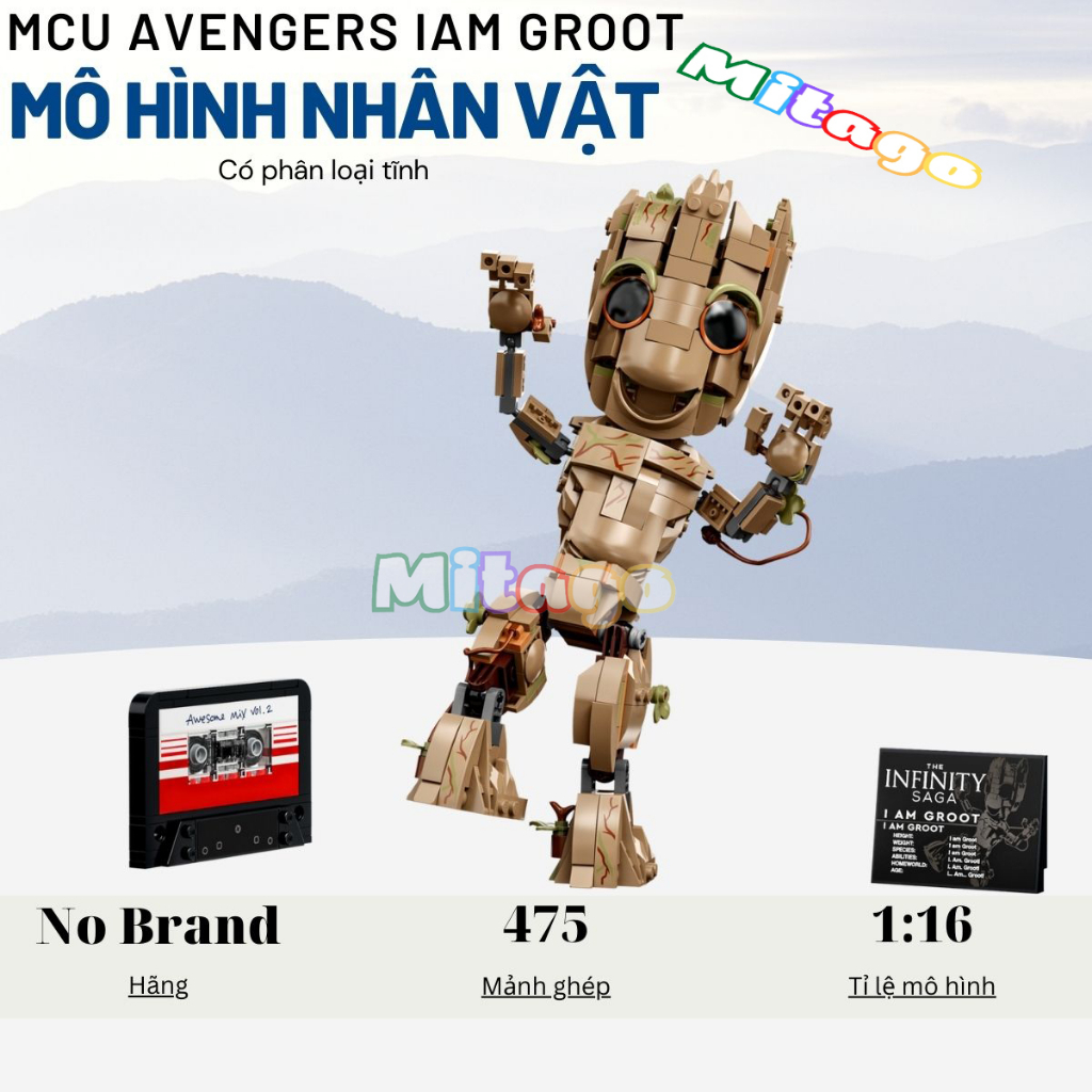 Mô hình lắp ráp siêu anh hùng Groot Marvel quà tặng trang trí cao cấp Tỉ lệ 1:1 457 PCS tương thích với 9686