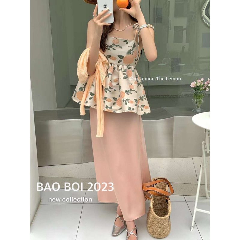 Set Áo 2 dây babydoll hoa gấm 23'September Clothes