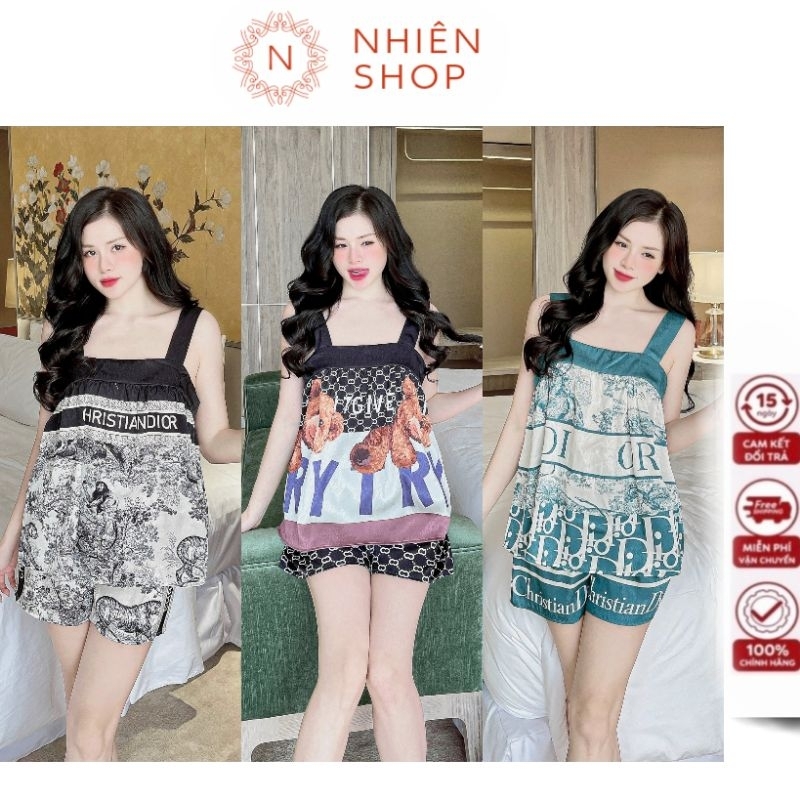 Bộ 2 dây bản to đùi thiết kế in 5D sắc nét vải lụa xước mềm mịn mát , đồ bộ 2 dây đùi cute