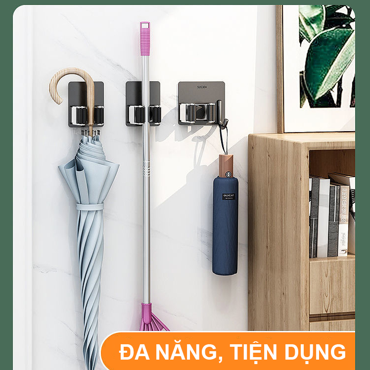 Móc Treo Cây Lau Nhà INOX304 Dán Tường Không Cần Khoan Vô Cùng Tiện Lợi - OENON