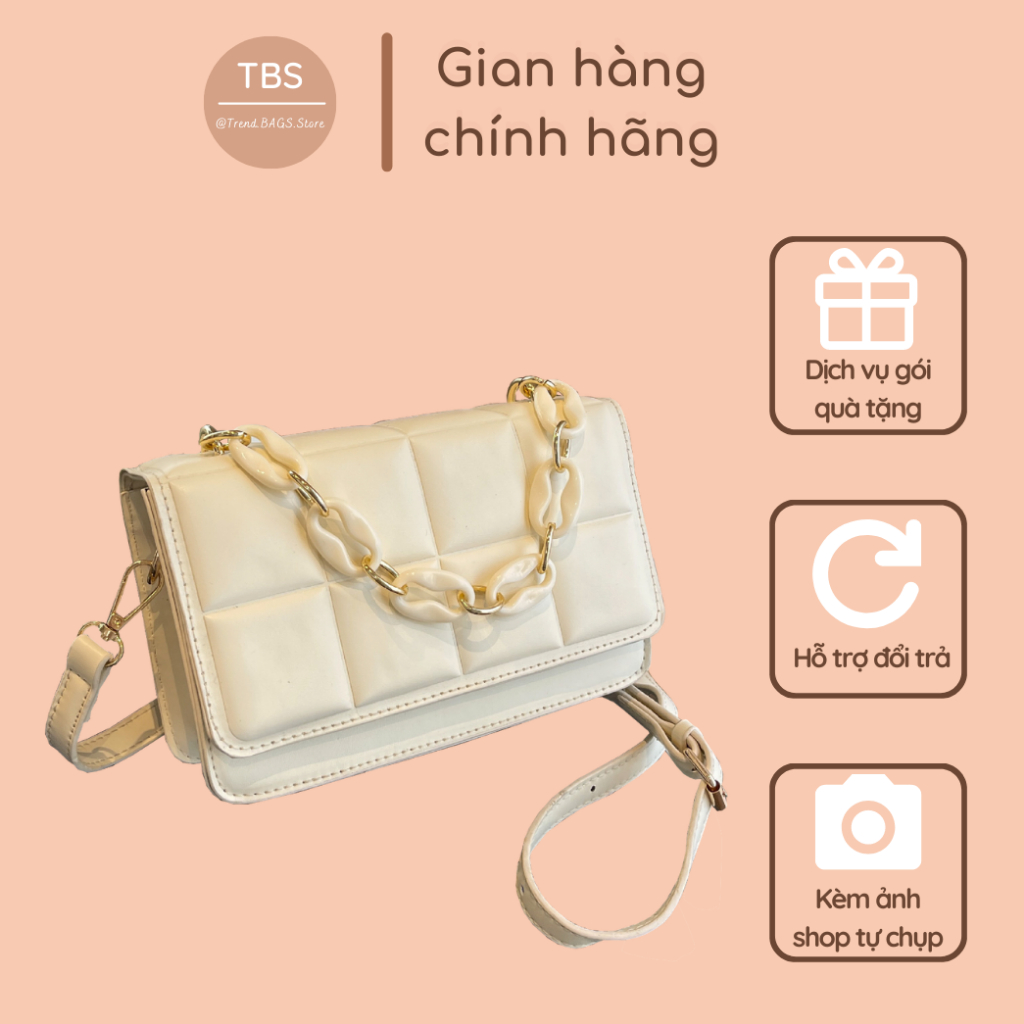 Túi đeo chéo vân vuông xích nhựa - Hàng loại 1 - DC672 20x13x6 cm