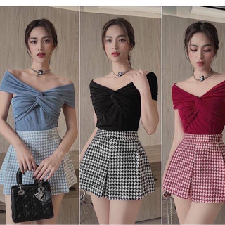 Áo thun nữ cộc tay, áo nhũ trễ vai xoắn ngưc cộc tay siêu xinh-at04