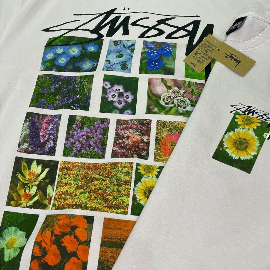 Chính hãng STUSSY FLOWER GRID TEE - Áo thun Stussy Unisex Nam Nữ chính hãng Authenitc