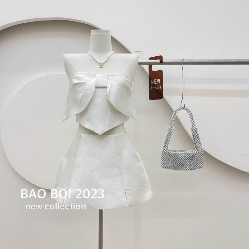 Set gấm áo corset nơ chân váy xoài non