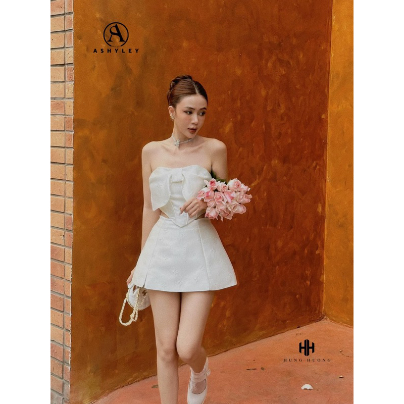 Set gấm áo corset nơ chân váy xoài non