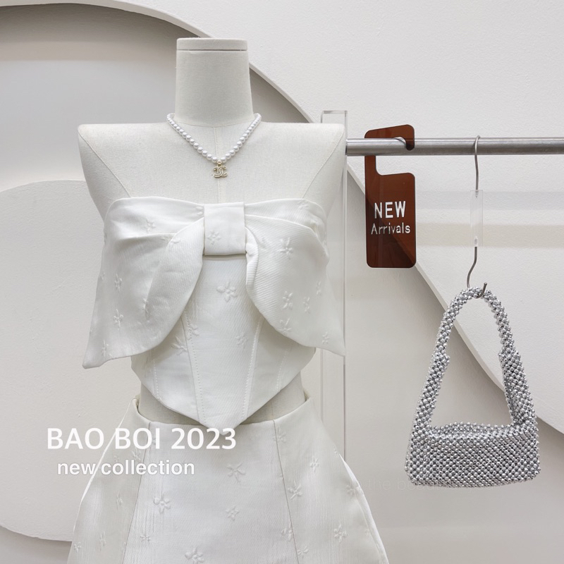 Set gấm áo corset nơ chân váy xoài non