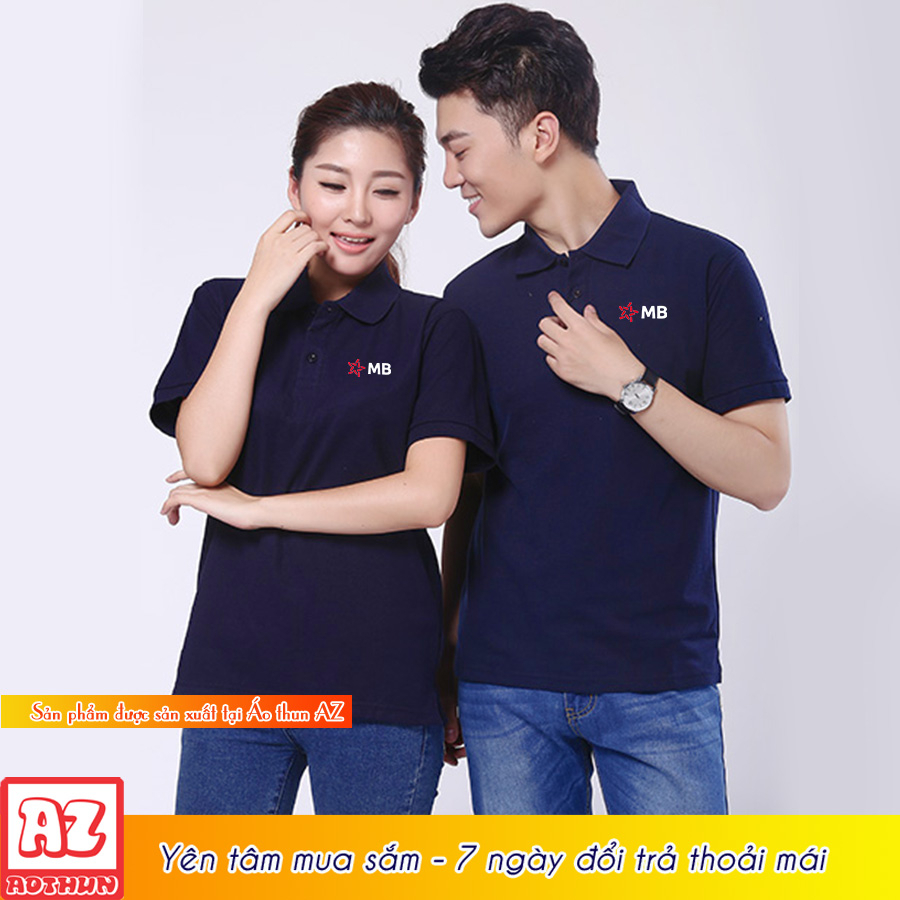 Áo thun đồng phục ngân hàng MBbank màu xanh đen navy logo mb bank thêu - Có BIGSIZE AT14