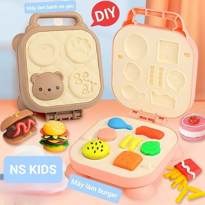 Đồ chơi DIY cho bé máy làm bánh hamburger, bánh xếp từ đất nặn - Đồ chơi cho trẻ NS KIDS