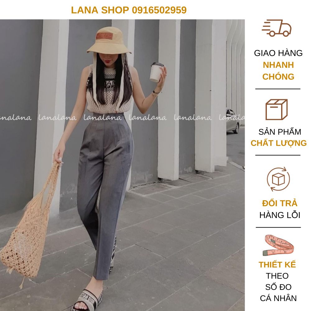 Quần baggy lưng cao vải trượt Hàn Quốc chống nhăn, co giãn 2 chiều thoải mái phù hợp chị em công sở