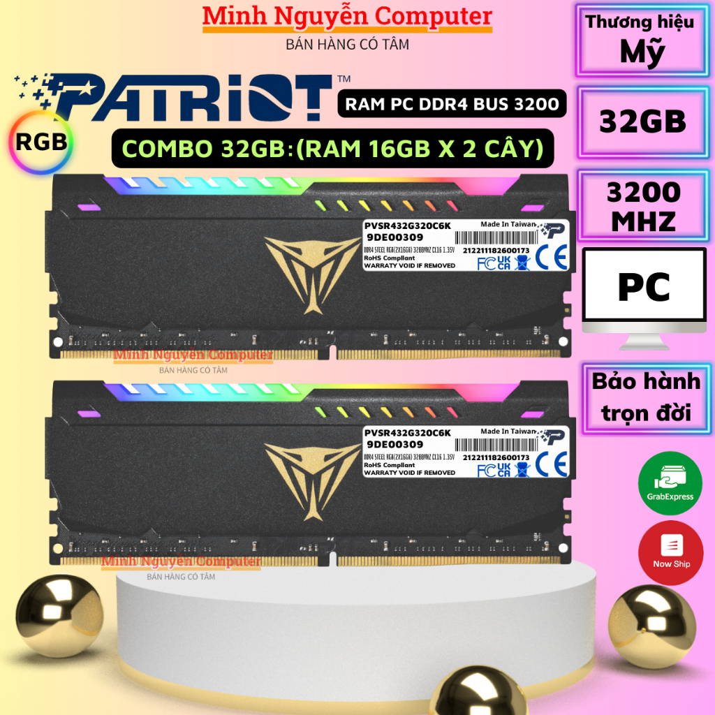 Combo Ram Viper STEEL RGB DDR4 16GB/32GB Bus 3200MHz PATRIOT Thương hiệu Mỹ, Chính hãng - Bảo hành trọn đời