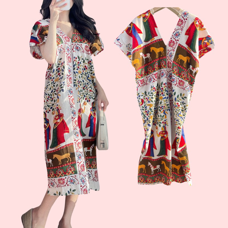 Váy suông họa tiết thổ cẩm hàng chuẩn Thái Lan Đầm maxi thổ cẩm thiết kế chất thô mềm dày dặn Váy kiểu nữ đi biển rẻ đẹp