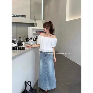 Áo sơ mi nhăn cổ trễ vai tay bồng cộc basic