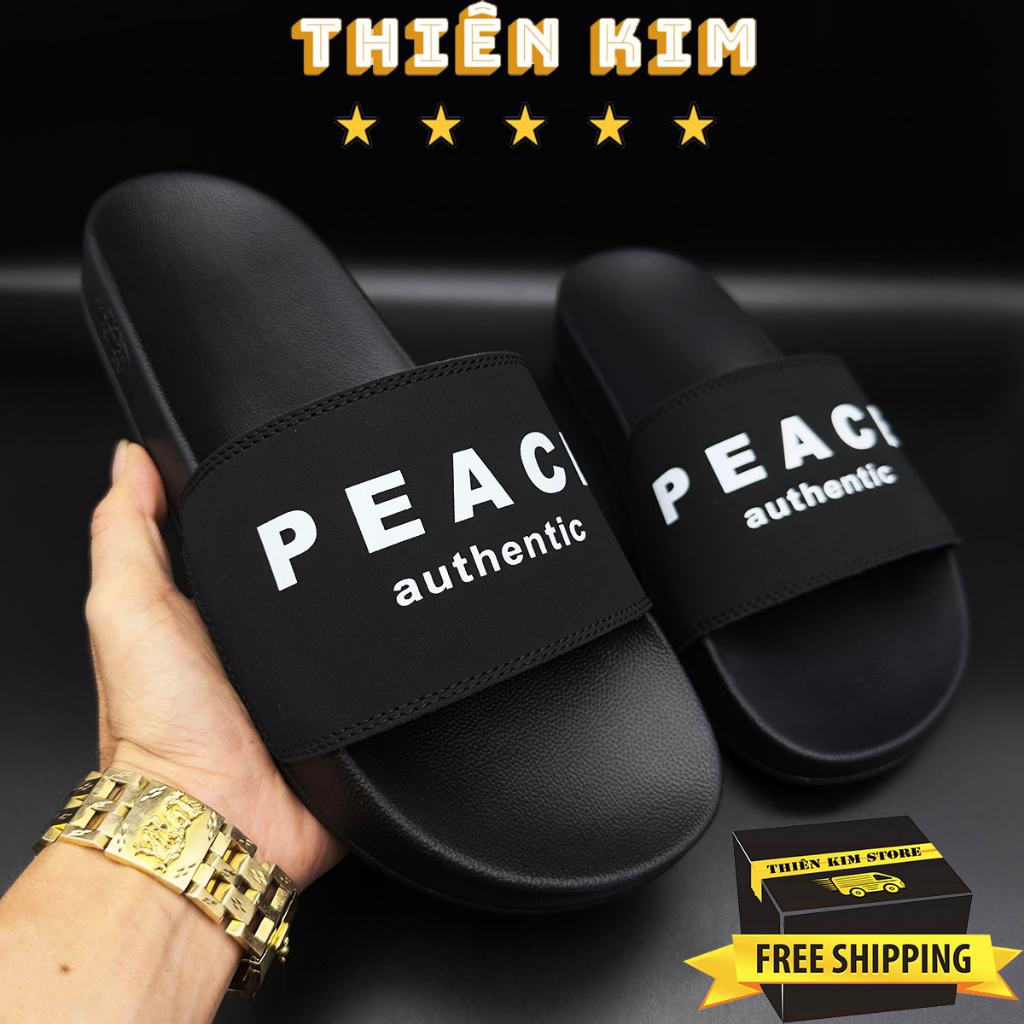 Dép nam nữ quai ngang thời trang cao cấp đen tinh tế in chữ PEACE big size cho chân to quá cỡ D7762