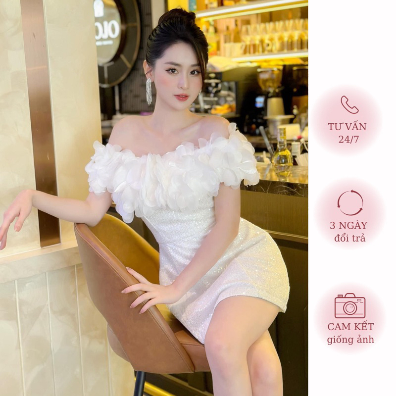 Đầm Kimsa Trễ Vai Khâu Hoa Kèm Ảnh Thật | MERRCHUYENVAY