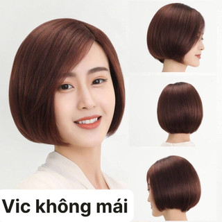 Tóc giả nguyên đầu, tóc giả ngắn vic không mái ngôi lệch hamin