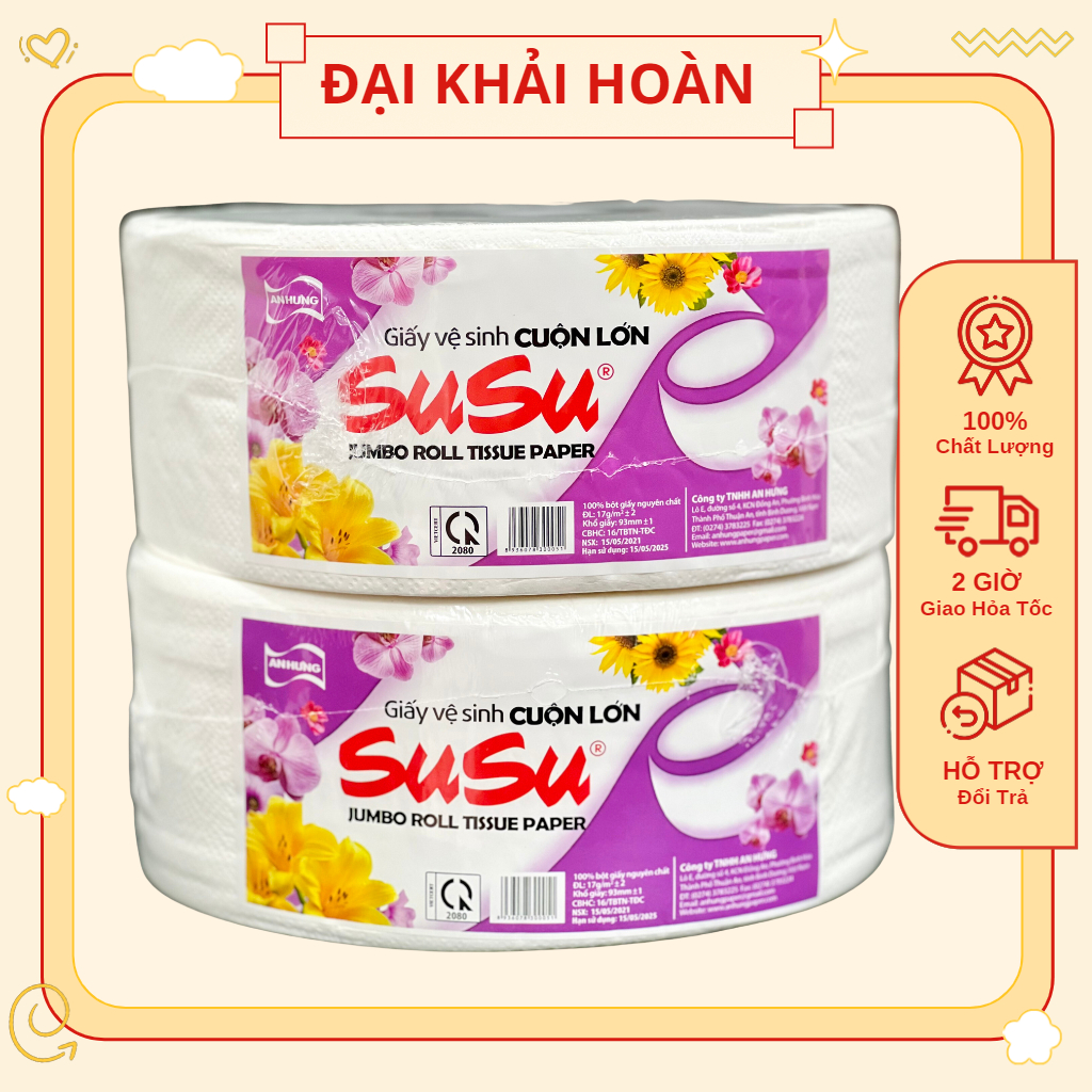 Giấy vệ sinh công nghiệp cuộn lớn SuSu - 2 lớp 700g| Giấy vệ sinh cuộn|Giấy mềm,dai